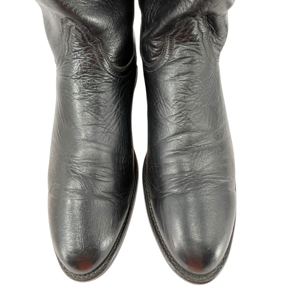 Lucchese 2000 Men Black Leather Western Cowboy Boots Roper T0010 - Sz 10 D - Picture 5 of 13